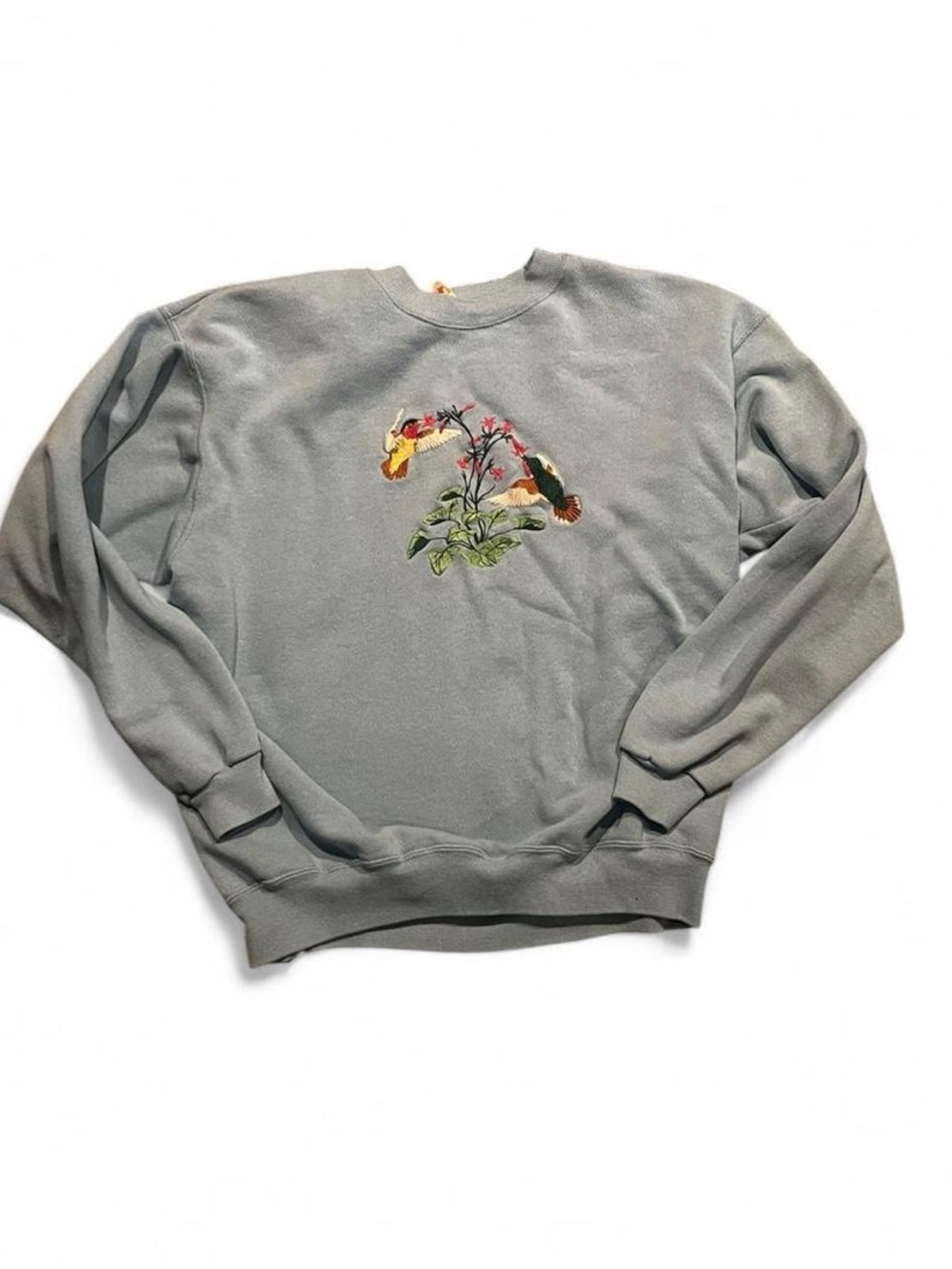 Light blue Crewneck Sweatshirt with Embroidered Birds NO TAG fits like Large